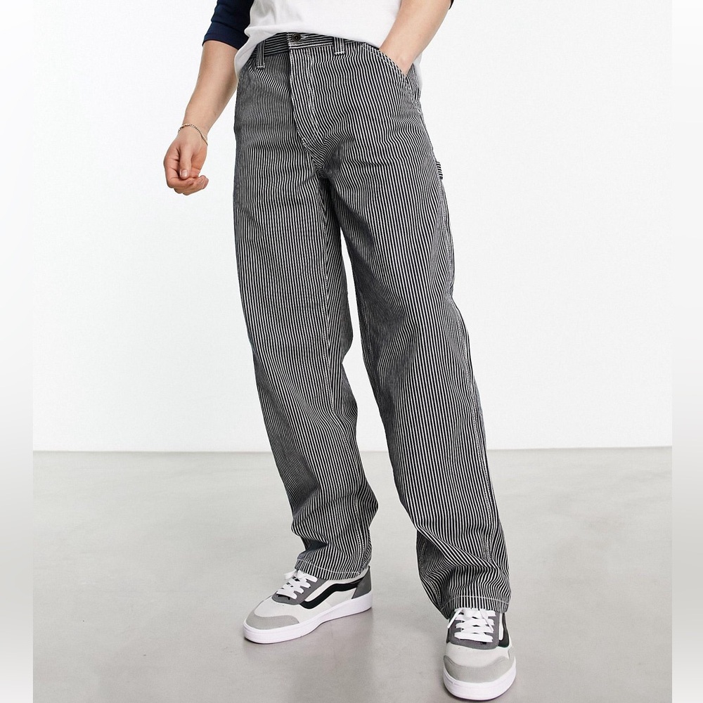 !!! SOLD !!! Men's 36 Gray Loose Carpenter Streetwear Hickory Stripe Printed